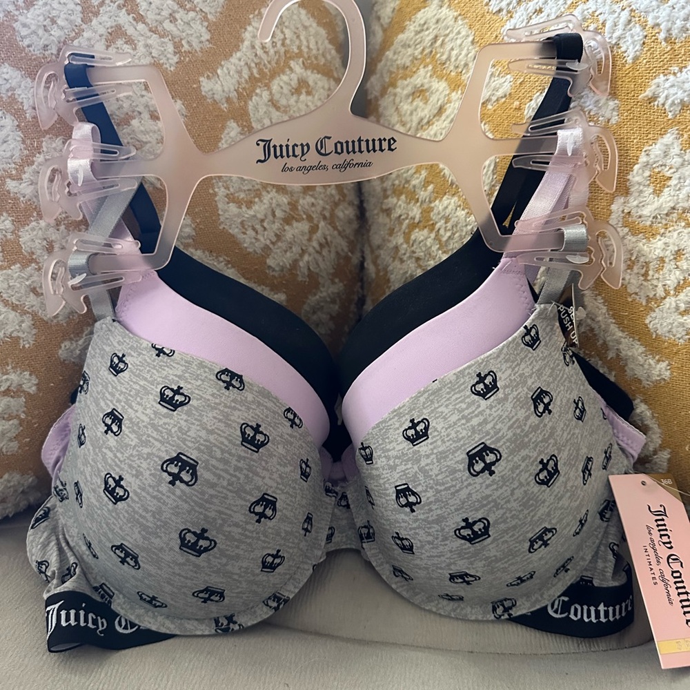 Juicy Couture Gray and Black Crown Print Bra